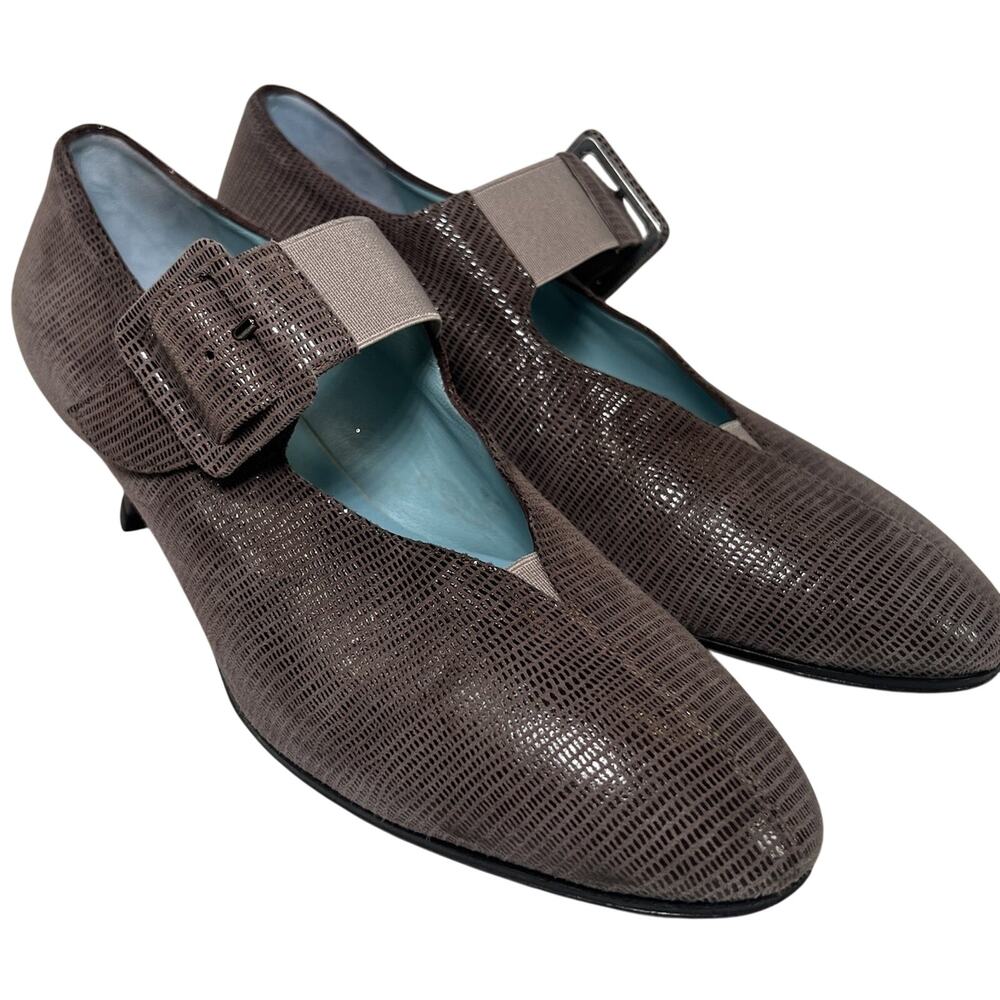 Thierry Rabotin Mary Jane Pumps EU Size 36.5 US 6 Gray Buckle Kitten Heels Italy